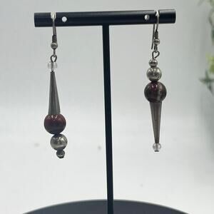 Artisan Made Mismatched Brown Jasper Ball Sterling Silver Dangle Earrings